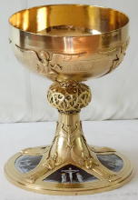 Solid silver gilt antique French Romanesque Chalice.